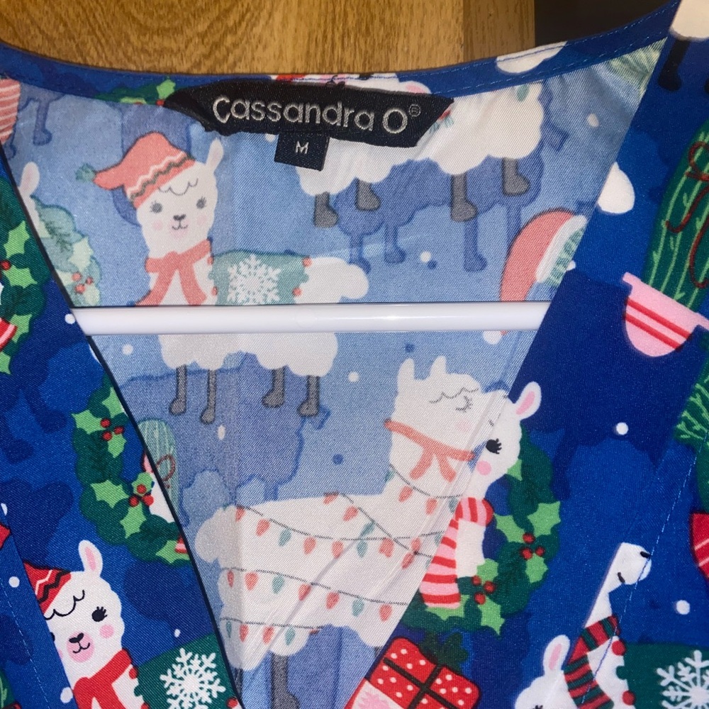 Cassandra O Llama Christmas Scrub Top